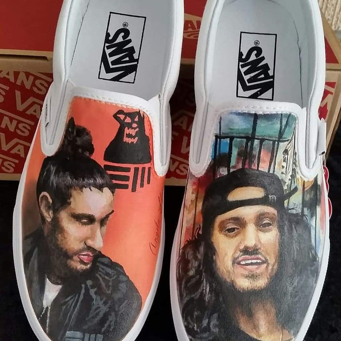 Angela Flater painted these stunning portraits on CANVAS vans slip ons!!!